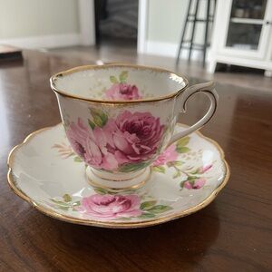 Royal Albert Pink Floral Gold-Trimmed Teacup and Saucer
